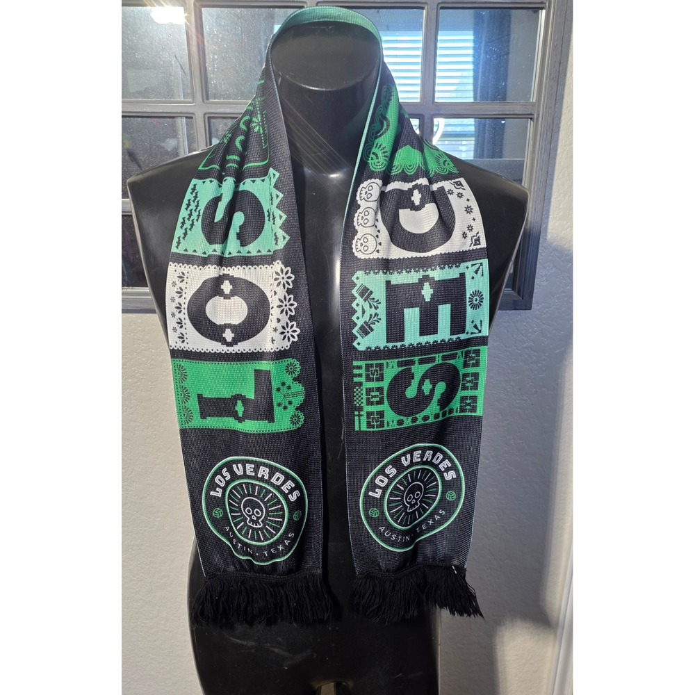 Los Verdes Austin Texas Soccer Scarf I Love You Verde Papel Picado Green Black